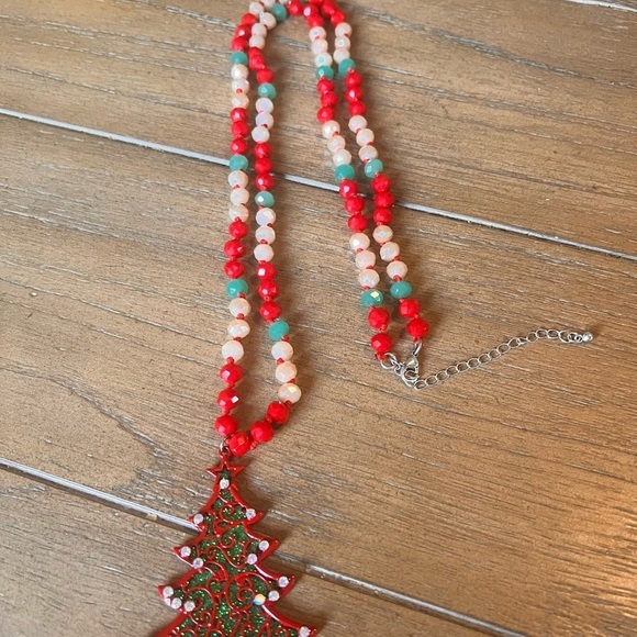Treasure Jewels Christmas Tree Glitter Pendant Long Beaded Necklace Reversible - Picture 9 of 13